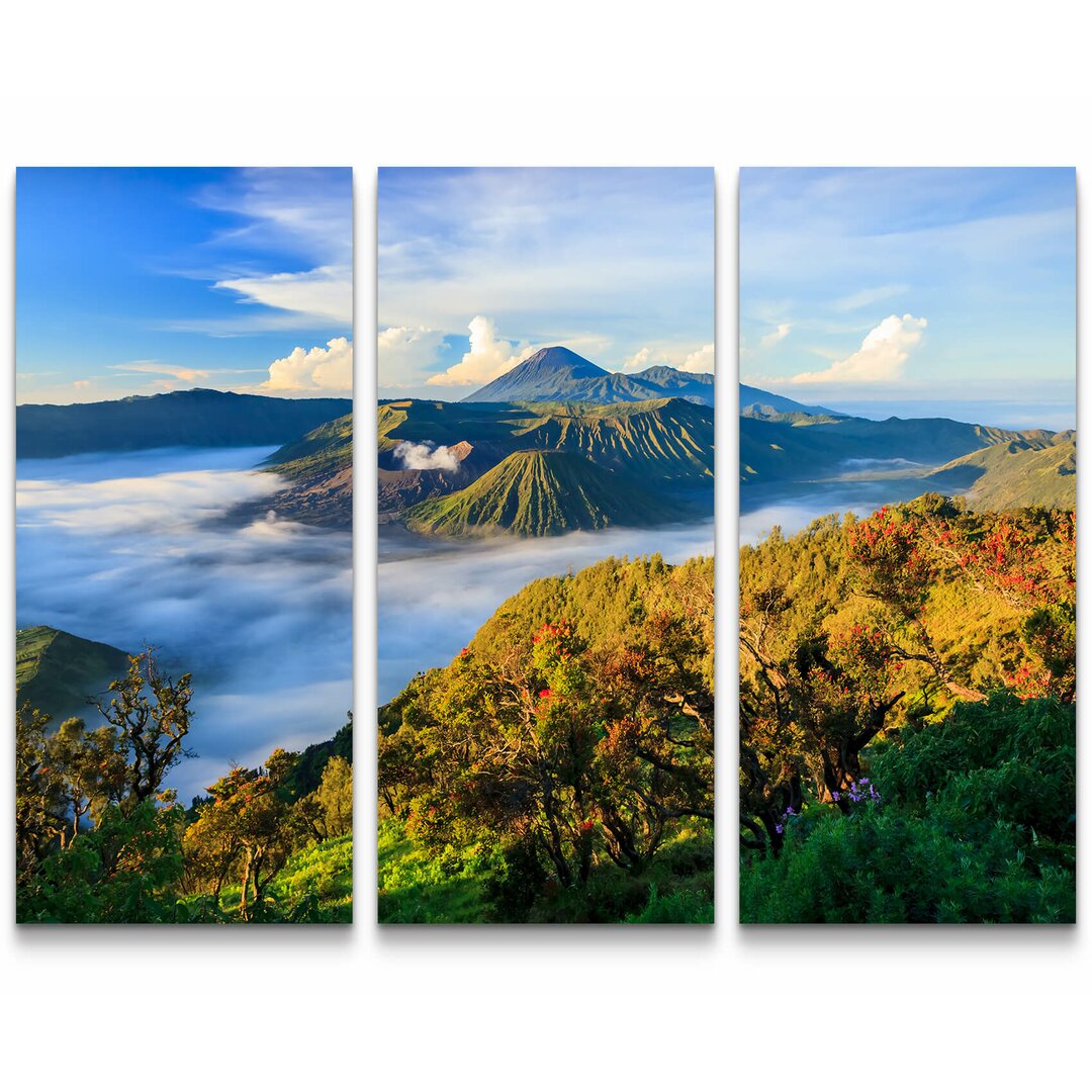 3-tlg. Leinwandbilder-Set Vulkan Bromo bei Sonnenaufgang - Indonesien