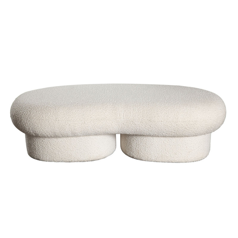 Curved Accent Bench, Solid Wood Frame, Soft Ivory Boucle Upholstery, 59 Inch