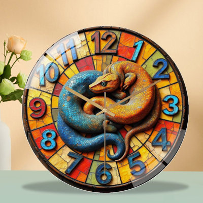 Colorful Snake Clock Wall Art Home Decoration Art - 12'' Modern Glass Wall Clock