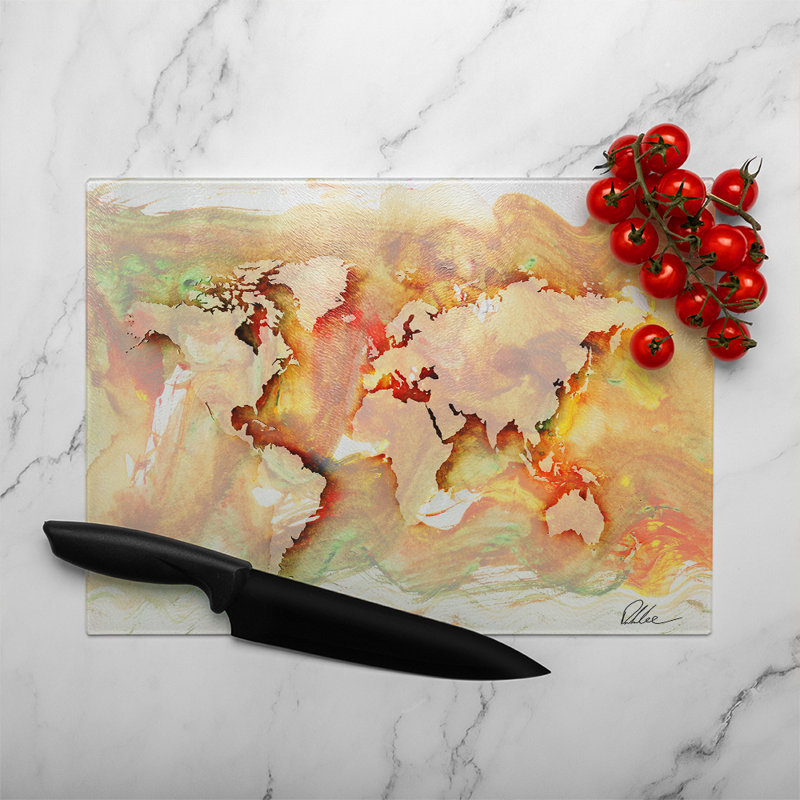 Square World Glass Chopping Board, 40cm L x 28cm W