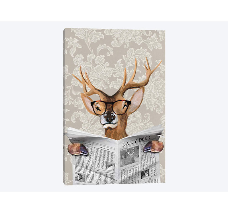 Deer Reading Newspaper by Coco De Paris - Print on Canvas, 66.04 cm H x 45.72 cm W x 1.91 cm D, No Frame