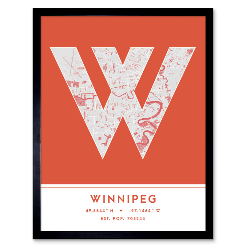 Winnipeg City Map Winnipeg Orange - Single Picture Frame Print