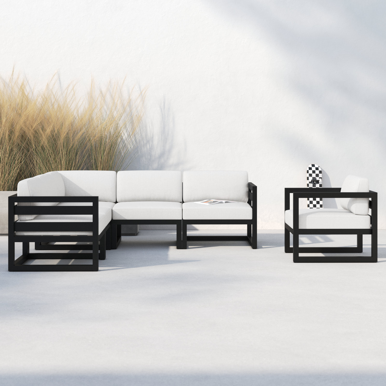 Smith 94" Sunbrella® Patio Sectional, Canvas Natural, Black