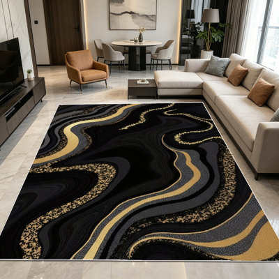 Tapis d'intérieur en agate fluide à paillettes marbrées fluides 1pc pour salon, doux, toutes saisons, facile à entretenir, lavable, convient pour la salle à manger, la chambre à coucher, l'entrée, le bureau personnel, le patio, la cuisine, la décoration intérieure et extérieure .