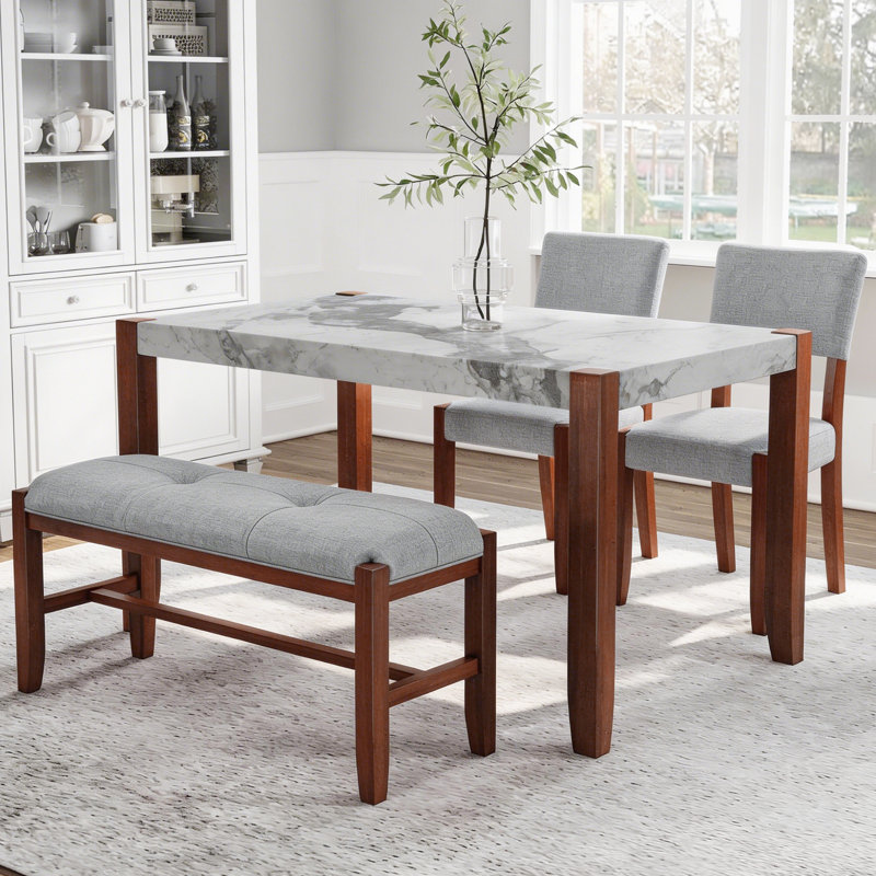 Ensembles de table de salle à manger modernes et peu encombrants avec bois d'hévéa et faux marbre