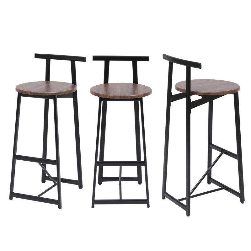 Ensemble de 3 tabourets de bar à hauteur de comptoir avec dossier et chaises sans accoudoirs pour îlot de cuisine (brun et noyer)