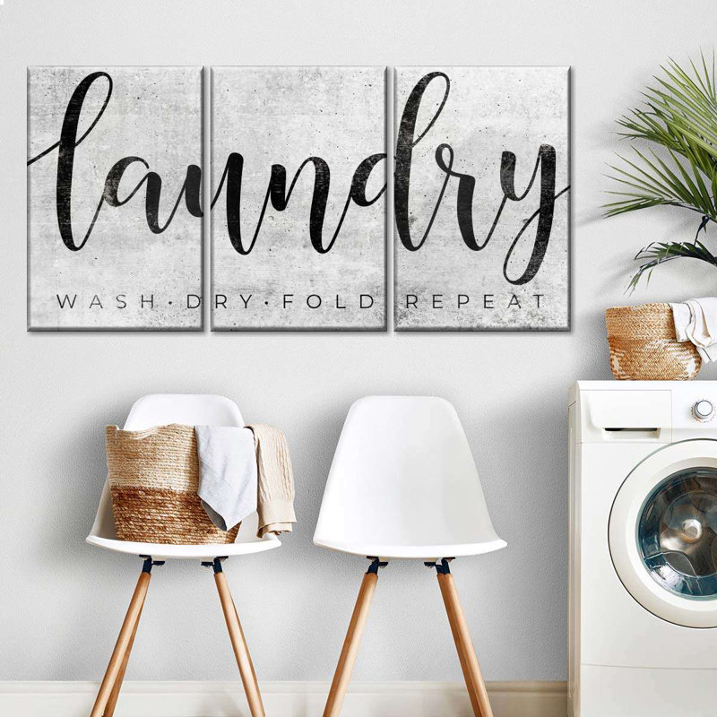 " Minimalist Laundry Sign " 3 - Pieces, 15" H x 32" W x 1.25" D