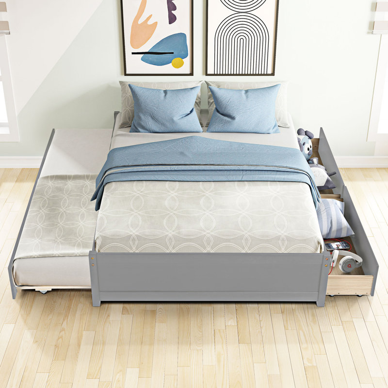 Epp Solid Wood Platform Storage Bed, Gray