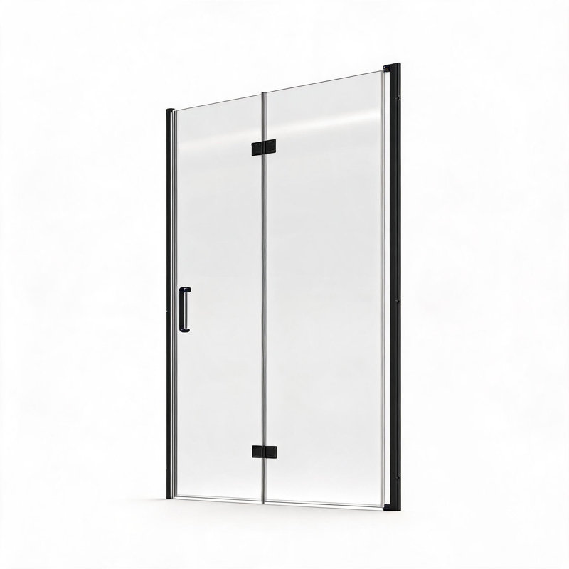 Porte de douche pliable sans cadre en alliage d'aluminium noir mat de 81 cm x 183 cm avec verre trempé