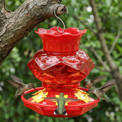 Plastic Hummingbird Feeders For Outdoors Hanging, 2 Pack Red 18OZ Diamond Humming Bird Feeders With 6 Feeding Ports & Perch, Built-In Ant Moat, Gifts For Women, Durable Outside Garden Decor