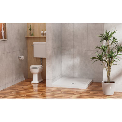 Goodyo 36"x36" Shower Pan 3.3" Height Double Threshold Shower Base in Slate White, Anti-slip Acrylic, Center Drain (no Drain Sets)