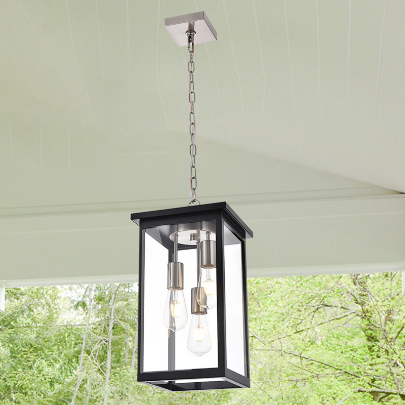 Lanterne suspendue d'extérieur 3 lumières Hannover, Transparent, Noir mat / nickel brossé