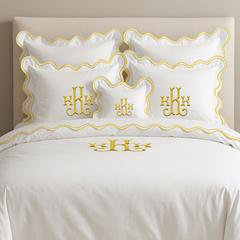 Monogram Cotton Luxurious Double Scallop Duvet Cover, Twin/Twin XL Duvet Cover, Yes