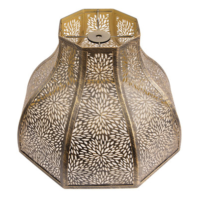 Grand abat-jour en métal gravé à l'eau-forte 5,32 x 13 x 9,5 po à 8 pétales de lotus pour lampe de table de salon (or bronze), abat-jour araignée en forme de lotus pour lampe de table de salon