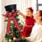 Christmas Tree Topper - Large Black Tree Topper With Buffalo Plaid Bow Ribbon Ornament
