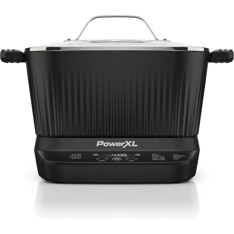 PowerXL STIRMAX PLUS 7.5 Qt Digital Multi-Cooker, Automatic Paddle to Stir and Shred, 9-in-1 Presets for Sauté, Sear, Includes Accessories & Cookbook.