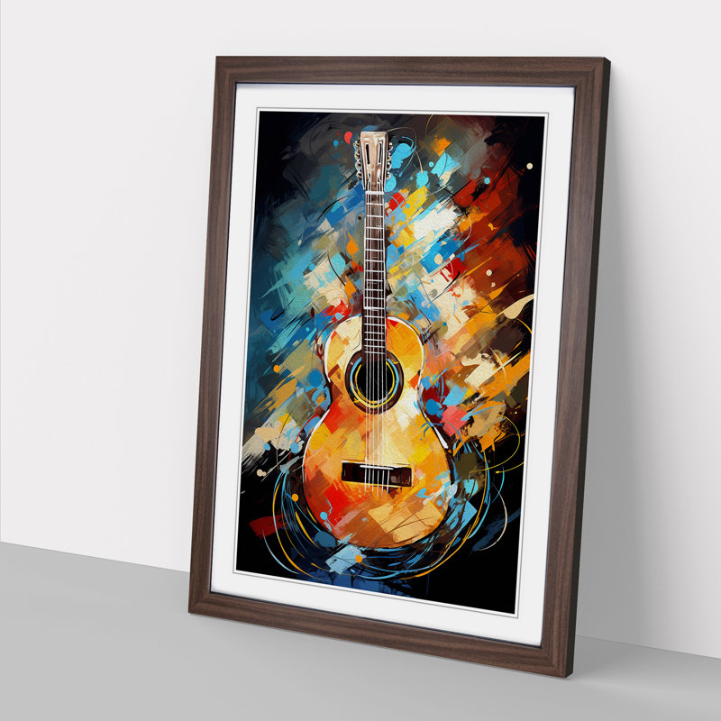 Acoustic Guitar Modern Framed Print, 34cm H x 25cm W x 2cm D, Walnut