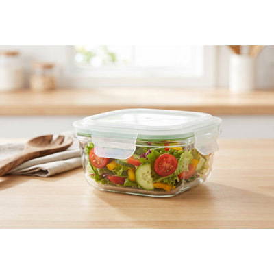 Contenant alimentaire en verre borosilicaté carré de 520 ml avec couvercle hermétique - Contenant pour four, micro-ondes et congélateur