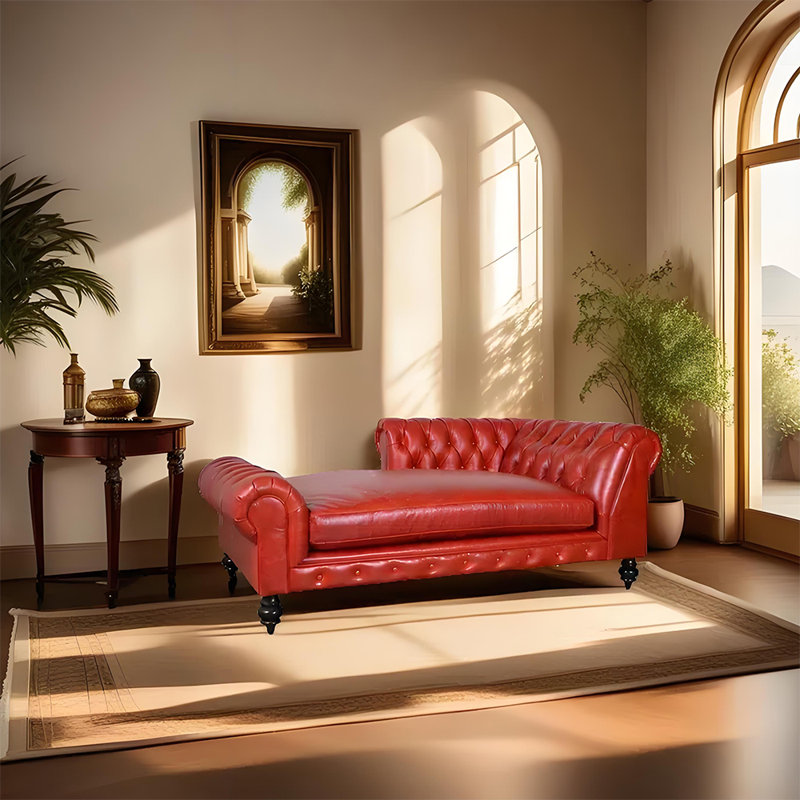 Méridienne moderne, confortable et tendance, Orienté à droite, Rouge, Noir, noir, noir, noir