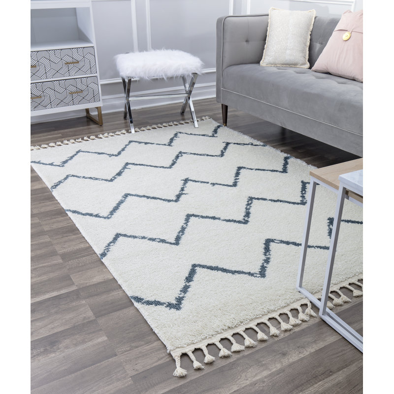 Tapis à chevrons blanc / bleu clair, Rectangle 8 pi x 10 pi