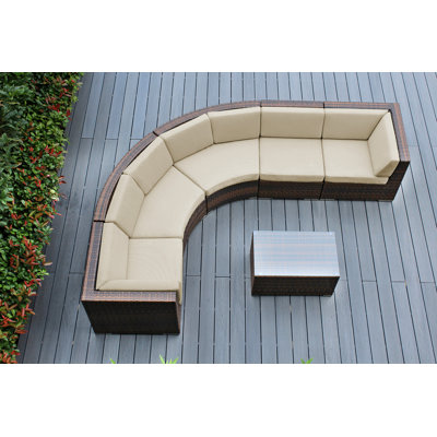Popham Wicker 5 - Person Seating Group with Cushions - No Assembly