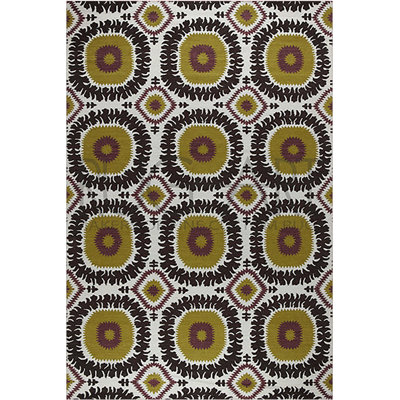 Wool Geometric Area Rug in White/Green/Black