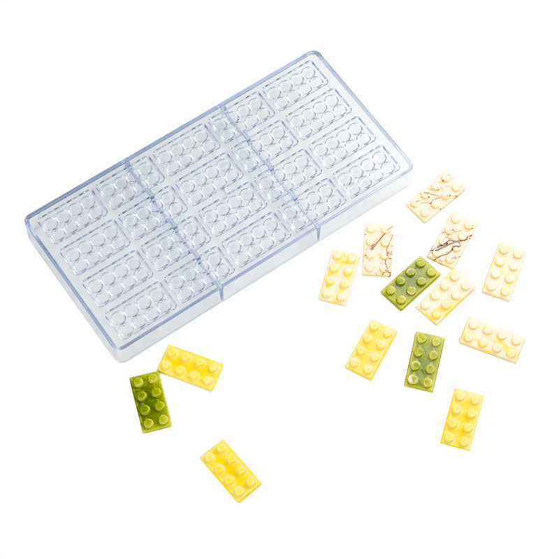 Moule à bonbons 10,8 x 5,3 po, 1 bloc de construction - 20 cavités, résistant au congélateur, plateau en brique de polycarbonate transparent, lavable au lave-vaisselle, facile à retirer
