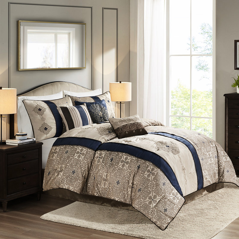 Couvre-lit bleu marine - Grand lit avec broderie pour nettoyer les taches
