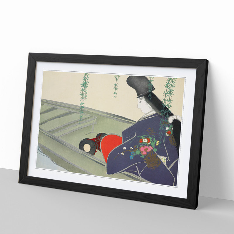 Woman in a Boat by Kamisaka Sekka - Picture Frame Painting, 48cm H x 65cm W x 2cm D, Black Framed