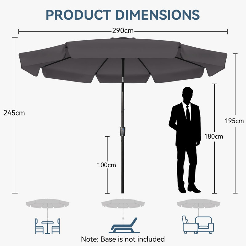 290cm Tilt Beach Parasol, Grey