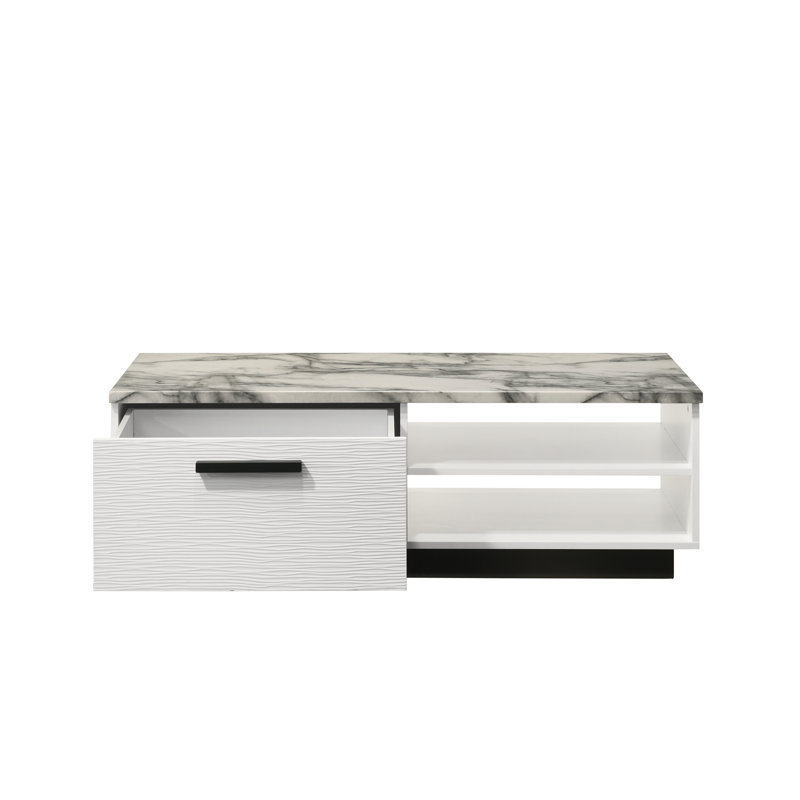 Table basse blanche 47 po avec plateau en faux marbre | Idée cadeau