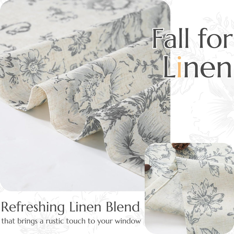 Floral Linen Tie Up Shade Valance, Gray, 42" W x 45" L