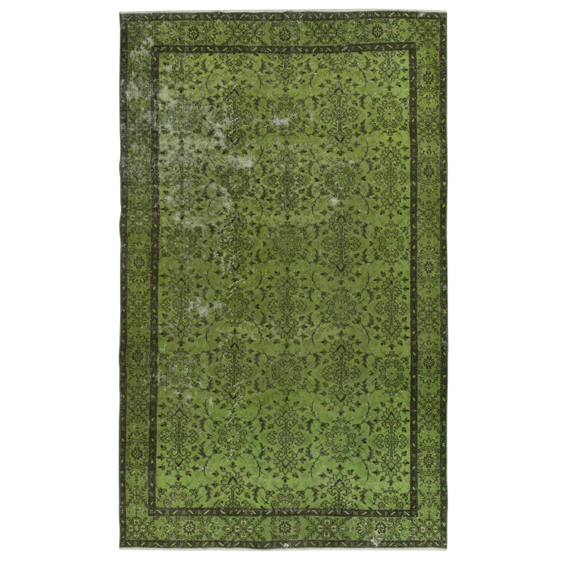 6.4x10.2 Ft Contemporary Handmade Floral Pattern Turkish Area Rug in Green