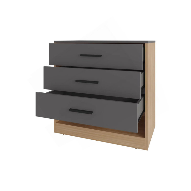 Commode à 3 tiroirs et tablette ouverte en chêne naturel et gris mat