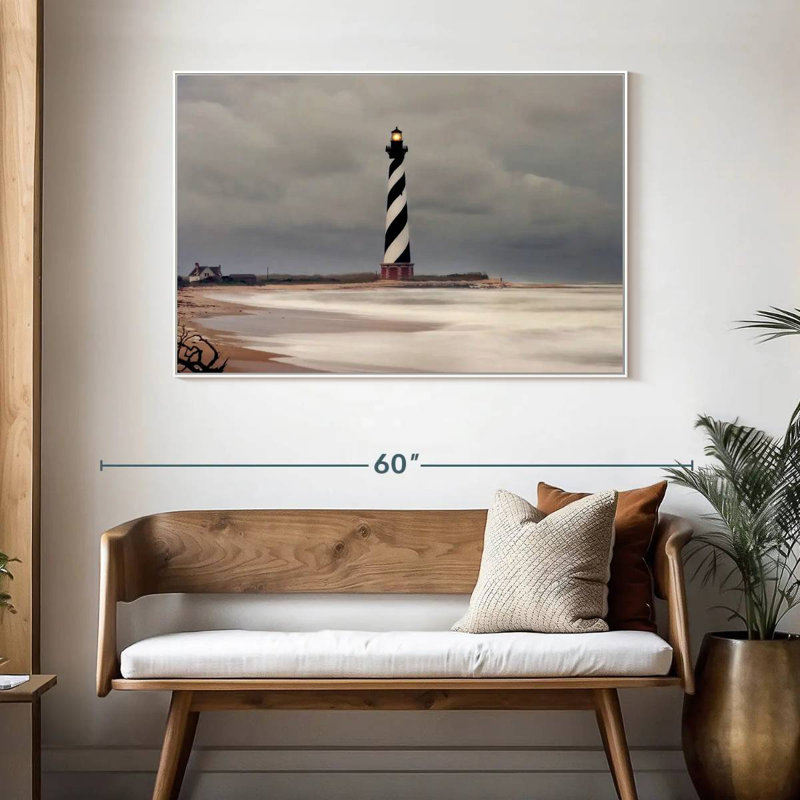 Phare orageux du cap Hatteras, 46 po x 31 po, Cadre flottant blanc