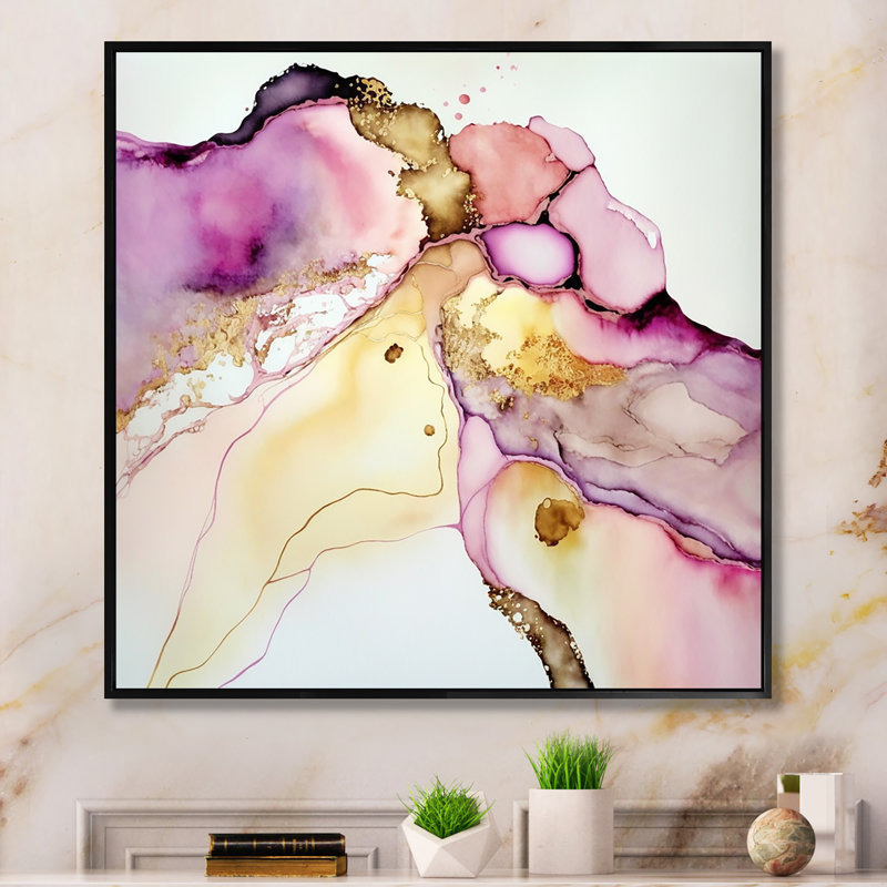 Liquide, univers avec une touche d'or I - reproduction sur toile, H 24 po x l 24 po x P 1 po, Toile avec cadre flottant or