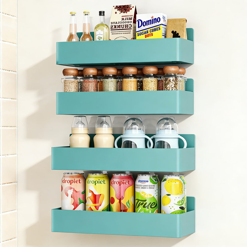 Magnetic Spice Rack For Refrigerator Door - 4 Pack Space-Saving Kitchen Organizer With Strong Magnets For Easy Spice Storage