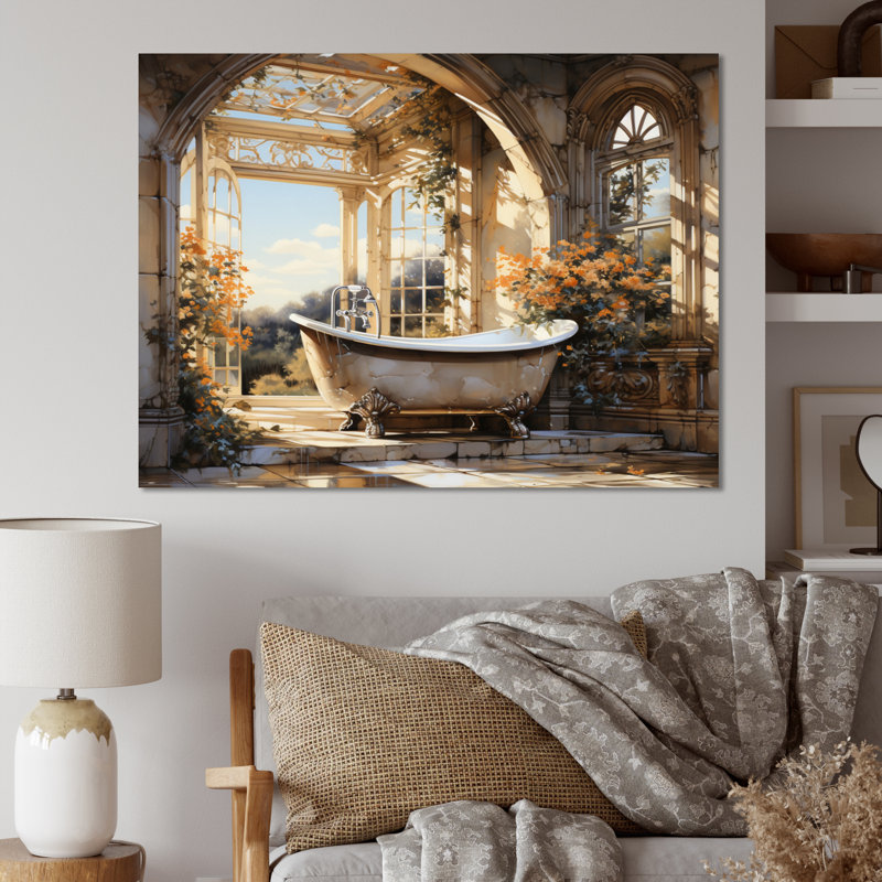 Salle de bain Golden Luxe I - Art mural de salle de bain, H 30 po x l 40 po x P 1,5 po, Toile tendue