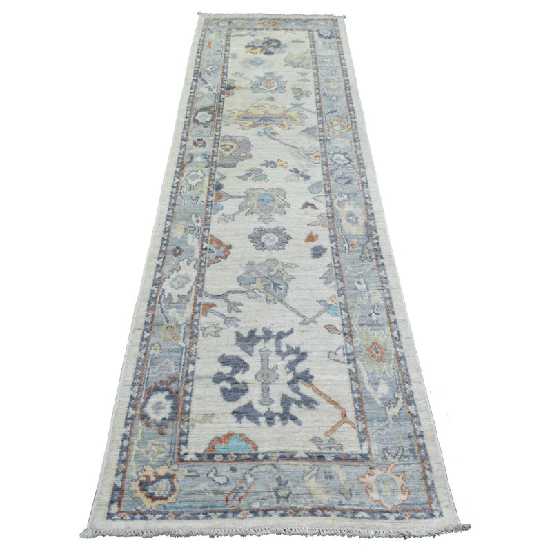 Tapis de couloir pur en laine noué à la main ivoire 2 pi 7 po x 9 pi 8 po Angora