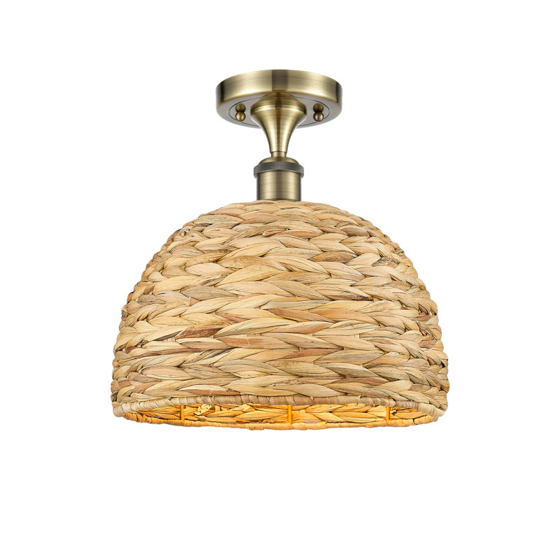 Plafonnier semi-encastré 1 lumière 16 po Tsang, H 12,25 po x l 12 po x P 12 po, Laiton antique