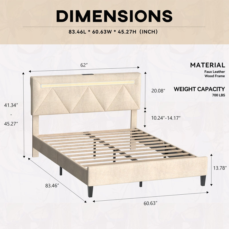 Structure de lit plateforme tapissier grand, Grand