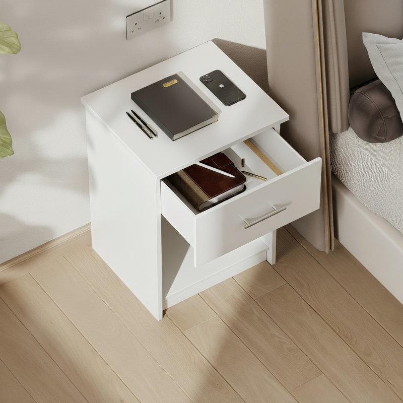 Table de chevet moderne avec tiroir et rangement ouvert 15,6 "x 17,8" x 24,2 ", Blanc