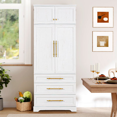 Farmhouse 78.2" Tall Kitchen Pantry Cabinet With 3 Storage Drawers And Adjustable Shelves
