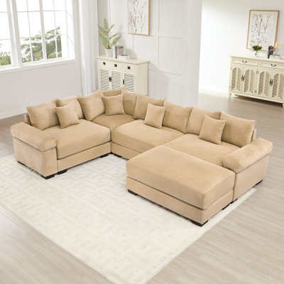 Canapé modulaire surdimensionné de 130 pouces avec repose-pieds, tissu en velours côtelé de qualité supérieure, assise profonde et conception ergonomique pour une détente confortable