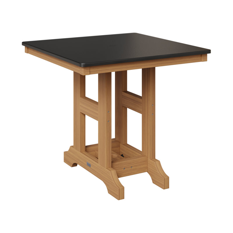 Table de salle à manger à hauteur de comptoir 33 po Berlin, Noir martelé, Teck naturel, H 35,5 po x l 33 po x P 33 po