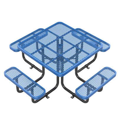 46-Inch Blue Square Picnic Table with Umbrella Hole