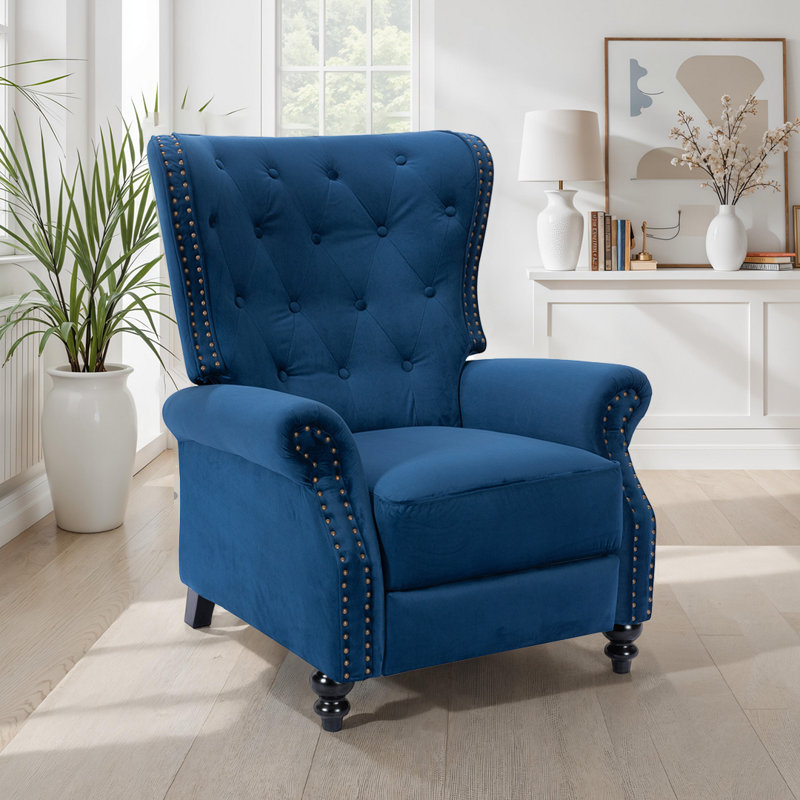 Buttoned Carmona Wingback Recliner Chair, Blue