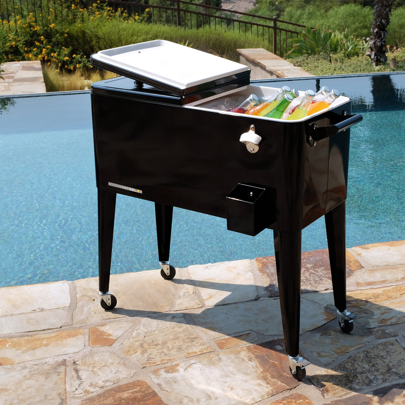 Permasteel Rolling Cooler, Black, With Divider