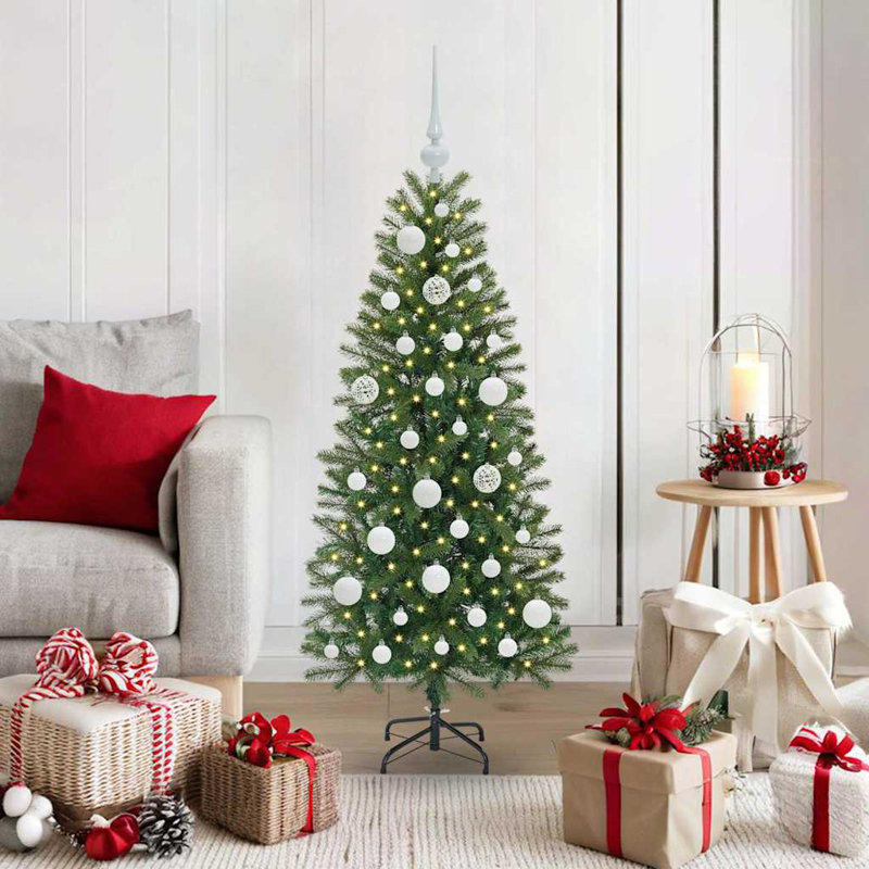  Artificial Christmas Tree with 150 LEDs Green PE and PVC, White, 3.94' H