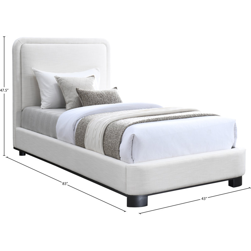 Lit plateforme tapissier en bois massif Nolita Tilman, Simple, Crème lin texture tissu / teint noir